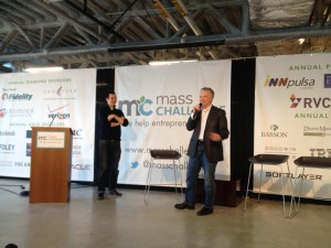 John Garvey, President of Garvey Communication Associates Inc. introducing Walter Frick, BostInno Business Editor at MassChallenge